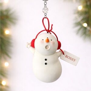 Boss White Snowman Ornament with Red Ear Muffs and Orange Nose